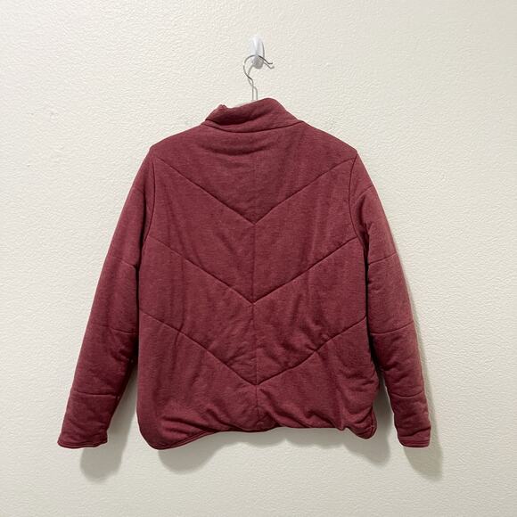 [Three Dots] Red Quilted Knit Fleece Mock Neck Full Zip Jacket Size Medium M - Picture 3 of 11